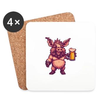 Pig Pixel Beer Wild Boar - Coasters (set of 4) - white - Front