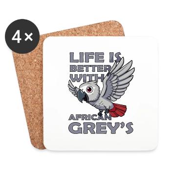 life is better with African Grey Parrot - Coasters (set of 4) - white - Front