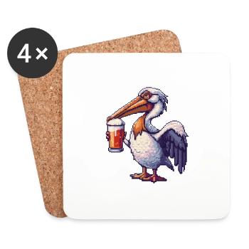 Pelikan Vogel Pixel Bier - Untersetzer (4er-Set) - Weiß - Vorne