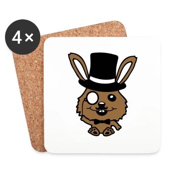 Sir Bunny Monocle Glasses Beard Top Hat Mr. Mr. - Coasters (set of 4) - white - Front
