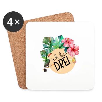 3. Geburtstag, dritter drei Dschungel Blumen - Untersetzer (4er-Set) - Weiß - Vorne