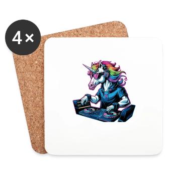 DJ Einhorn Mit Regenbogenmähne Und Turntables - Untersetzer (4er-Set) - Weiß - Vorne