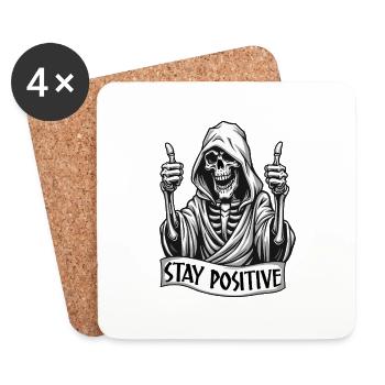 Stay Positive – Lustiger Sensenmann - Untersetzer (4er-Set) - Weiß - Vorne