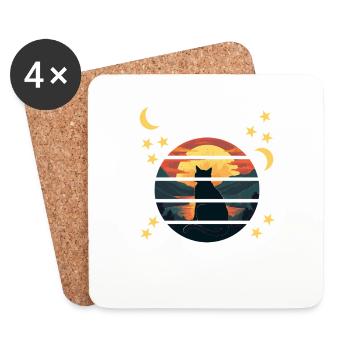 cat1 artboard 1 copy - Coasters (set of 4) - white - Front