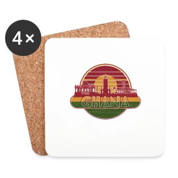 Ghana Retro Style Silhouette with Landmark - Coasters (set of 4) - white - Front