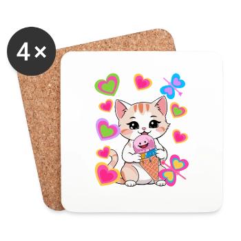 Chats Chat Glace Crème Enfants Enfant Rétro Années 80 - Dessous de verre (lot de 4) - blanc - Devant