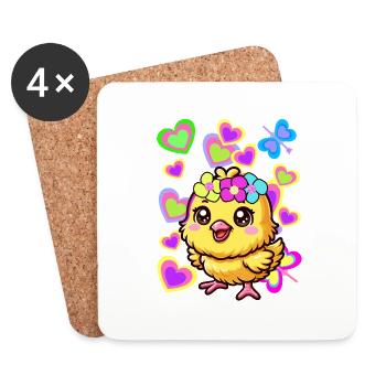 Easter Spring Chick Retro 80s 90s Kids Chicken - Coasters (set of 4) - white - Front