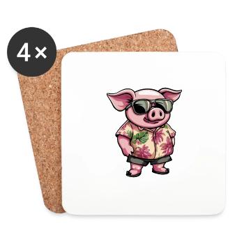 Cochon Bande Dessinée Drôle Été - Dessous de verre (lot de 4) - blanc - Devant