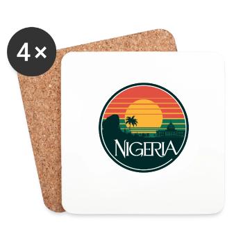 Nigeria Sonnenuntergang Panorama mit Palmen und - Untersetzer (4er-Set) - Weiß - Vorne