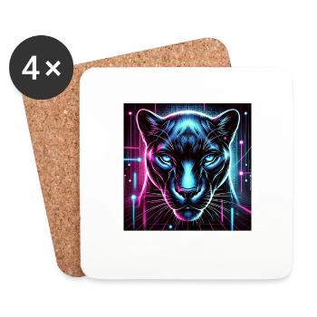 Cyberpunk Panther – Neon Style - Coasters (set of 4) - white - Front