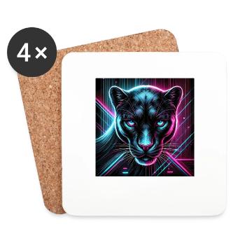 Cyberpunk Panther – Neon Stil - Untersetzer (4er-Set) - Weiß - Vorne