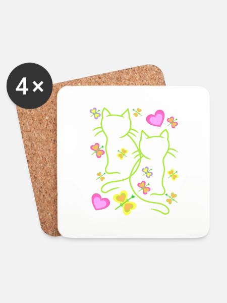 barn barn våren katter katt kattunge - Brikker (sett med 4) - hvit