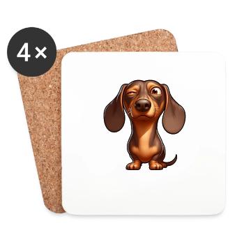 Dachshund cartoon funny cheeky ironic - Coasters (set of 4) - white - Front