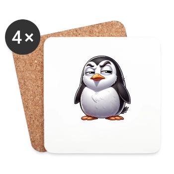 Skeptical Naughty Penguin Cartoon - Coasters (set of 4) - white - Front