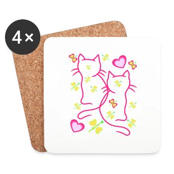 Chat Chats Chaton Valentine - Dessous de verre (lot de 4) - blanc - Devant