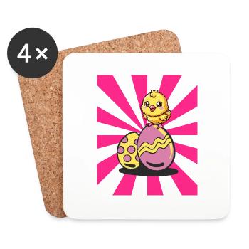 Retro Ostern Ostereier Küken Kinder Kind - Untersetzer (4er-Set) - Weiß - Vorne