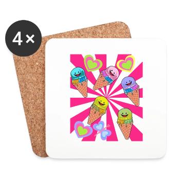 Glace Glace Rétro Années 80 Années 90 Été - Dessous de verre (lot de 4) - blanc - Devant