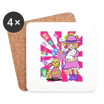 Kinder Kind Mädchen Hase Küken Ostern Retro - Untersetzer (4er-Set) - Weiß - Vorne