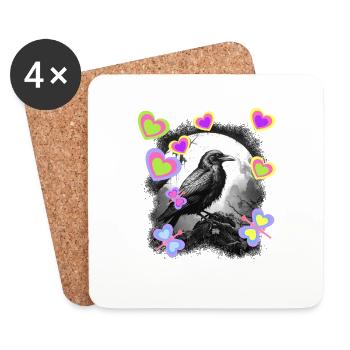 Nature Mystical Spring Bird Crow Raven Children - Coasters (set of 4) - white - Front