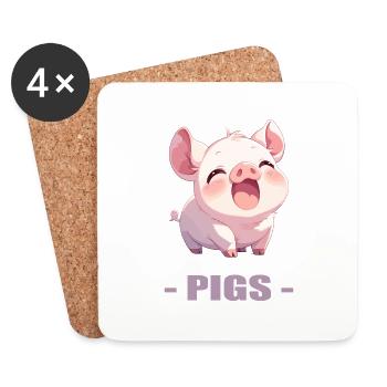 Schweine Schwein - Untersetzer (4er-Set) - Weiß - Vorne