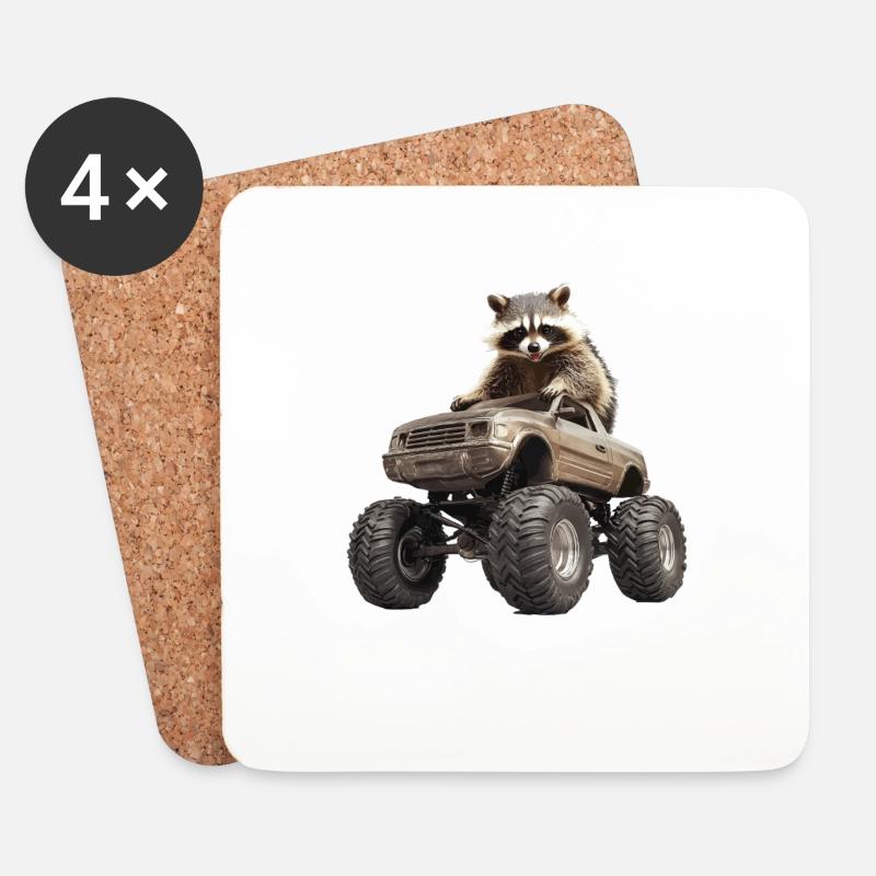 Waschbär - Untersetzer (4er-Set) - Weiß
