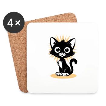 Charmante Schwarze Katze Mit Strahlendem - Untersetzer (4er-Set) - Weiß - Vorne