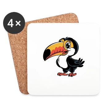 Illustration de dessin animé de toucan joyeux pour - Dessous de verre (lot de 4) - blanc - Devant