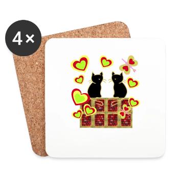 Rétro Chats Chat Famille Chat Enfants - Dessous de verre (lot de 4) - blanc - Devant