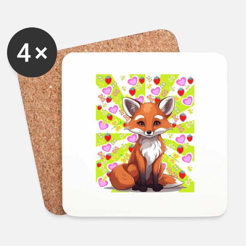 Fuchs Füchse Kinder Sommer Sommerzeit Retro bunt - Untersetzer (4er-Set) - Weiß