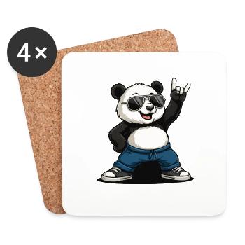 Musique rock drôle de panda - Dessous de verre (lot de 4) - blanc - Devant