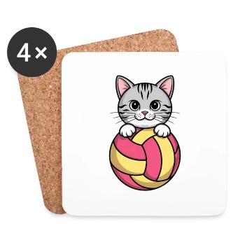 Chat de volley-ball drôle de cadeau de volley-ball - Dessous de verre (lot de 4) - blanc - Devant