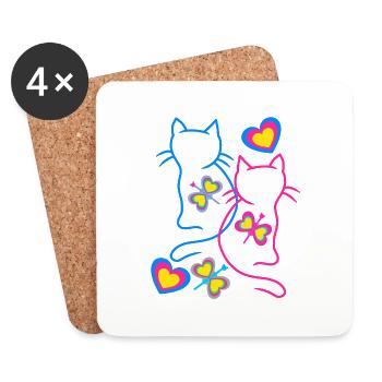Katze Katzen Retro Vintage 80er 90er - Untersetzer (4er-Set) - Weiß - Vorne