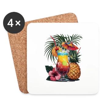 de cocktails tropicaux à l’ananas et à l’hibiscus - Dessous de verre (lot de 4) - blanc - Devant