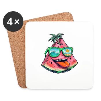 Pastèque Fête d’été Paradis avec palmiers et - Dessous de verre (lot de 4) - blanc - Devant