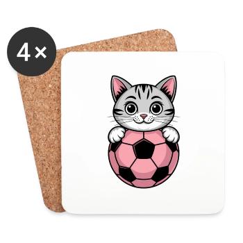 Fußball Mädchen Katze Lustig Fussballerin Geschenk - Untersetzer (4er-Set) - Weiß - Vorne