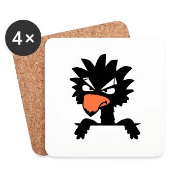 Raven Bird Peeps Evil Cool Funny Comic Humor Fun - Coasters (set of 4) - white - Front