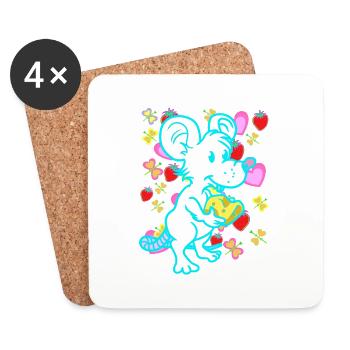 Rétro Souris Rat Souris Rats Enfants Enfant - Dessous de verre (lot de 4) - blanc - Devant