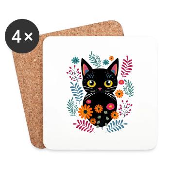 Katze und wilde blumen - Untersetzer (4er-Set) - Weiß - Vorne