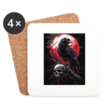 Raven Skull Moon Dark Gothic Black Crow - Coasters (set of 4) - white - Front