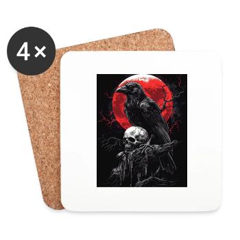 Raven Skull Moon Dark Gothic Black Crow - Coasters (set of 4) - white - Front