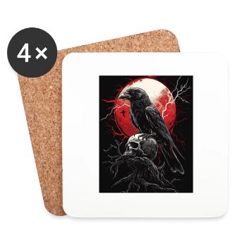 Raven Skull Moon Dark Gothic Black Crow - Coasters (set of 4) - white - Front