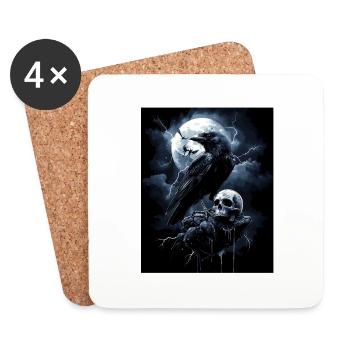 Raven Skull Moon Dark Gothic Black Crow - Coasters (set of 4) - white - Front