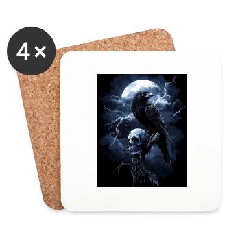 Raven Skull Moon Dark Gothic Black Crow - Coasters (set of 4) - white - Front