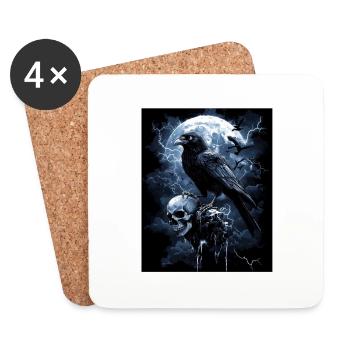 Raven Skull Moon Dark Gothic Black Crow - Coasters (set of 4) - white - Front