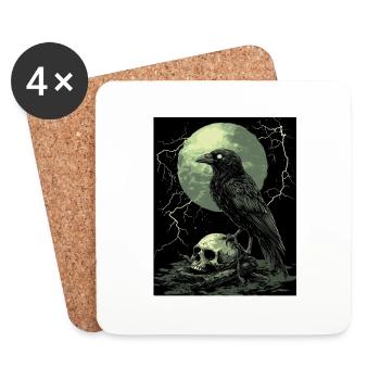 Raven Skull Moon Dark Gothic Black Crow - Coasters (set of 4) - white - Front