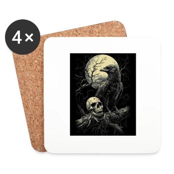 Raven Skull Moon Dark Gothic Black Crow - Coasters (set of 4) - white - Front