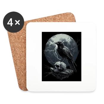 Raven Skull Moon Dark Gothic Black Crow - Coasters (set of 4) - white - Front