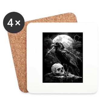 Raven Skull Moon Dark Gothic Black Crow - Coasters (set of 4) - white - Front