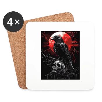 Raven Skull Moon Dark Gothic Black Crow - Coasters (set of 4) - white - Front