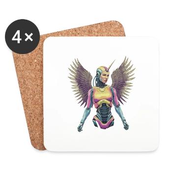 Futuristic Unicorn Angel with Robotics Wings - Coasters (set of 4) - white - Front